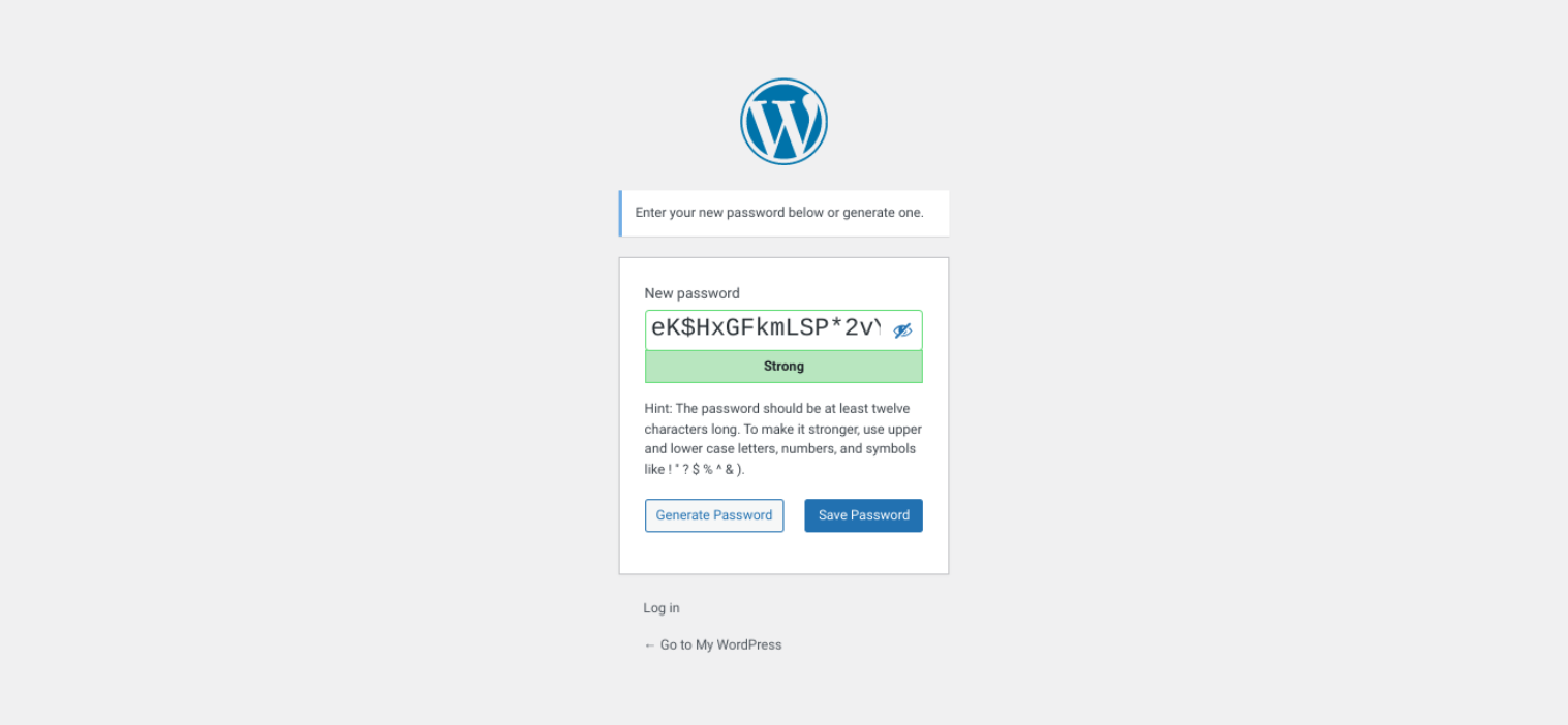 Opciones de restablecimiento de contraseña de WordPress.