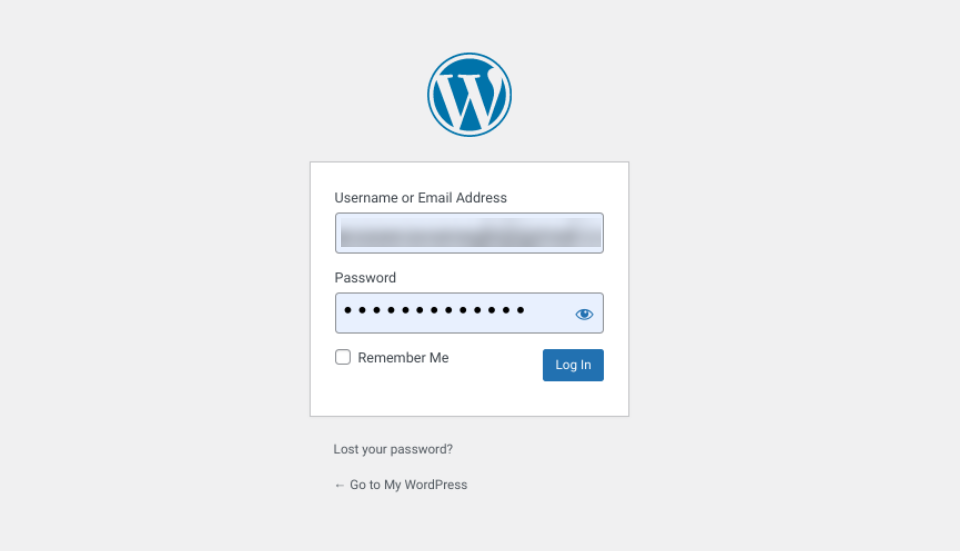 Pantalla de inicio de sesión de WordPress.
