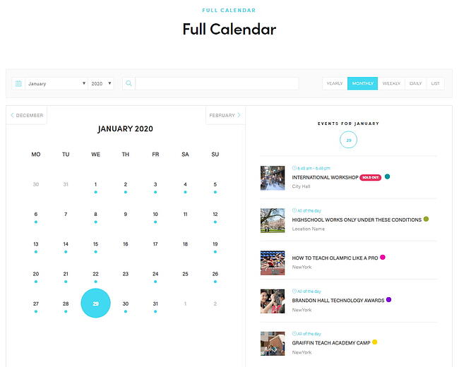 Programar complemento de wordpress: demostración del calendario de eventos moderno