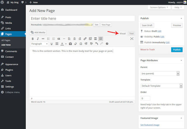 crear una página de wordpress