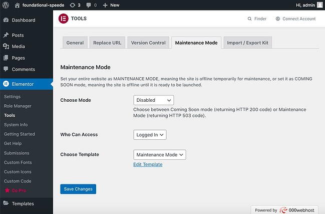 Cómo salir del modo de mantenimiento con Elementor: haga clic en Guardar cambios