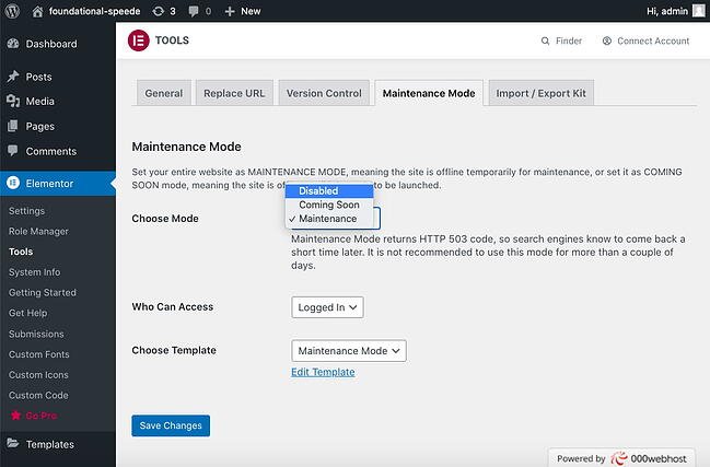 Cómo salir del modo de mantenimiento con Elementor: Desactive el modo de mantenimiento