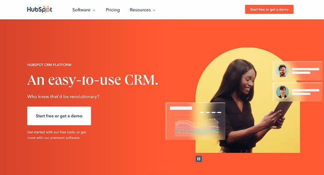 la página de inicio del sitio web orange hubspot