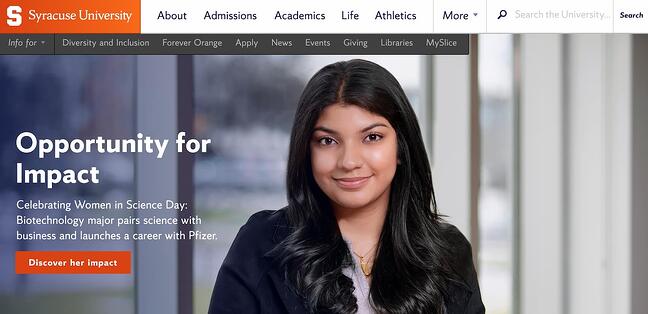 página de inicio del sitio web de la universidad orange syracuse