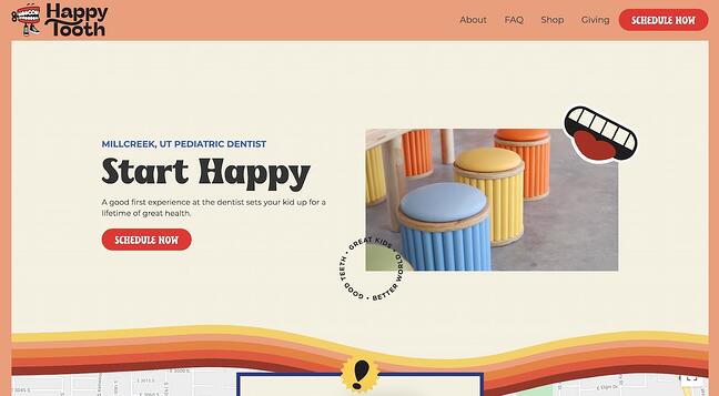 página de inicio sitio web de diente feliz naranja