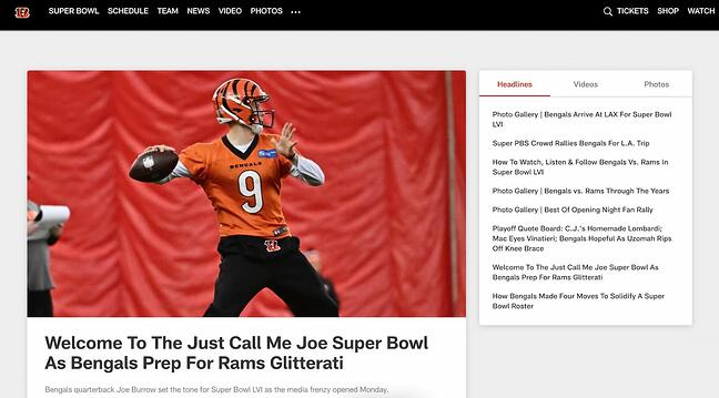 Página de inicio del sitio web orange cincinnati bengals