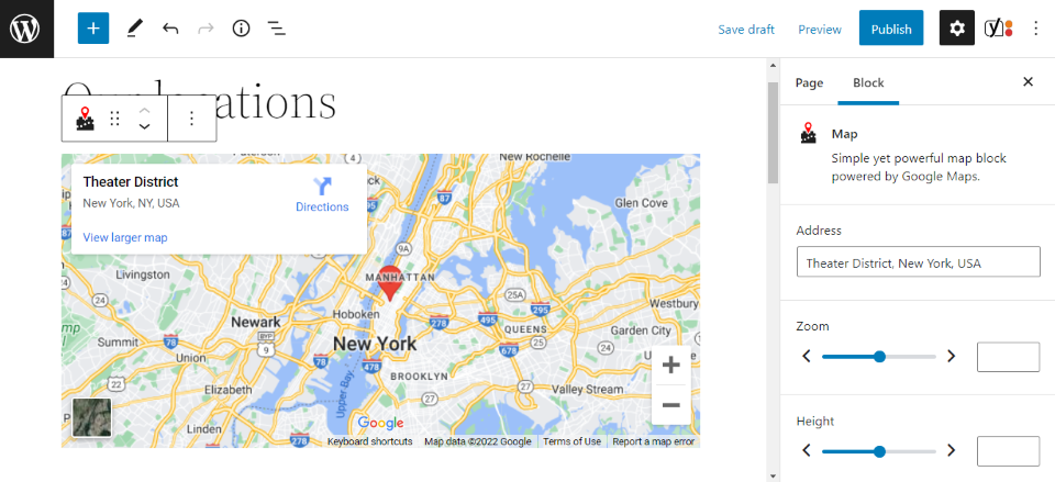 Usando el bloque de mapa en WordPress