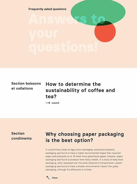 un ejemplo de un menú de acordeón en la página de preguntas frecuentes de Nourish Change
