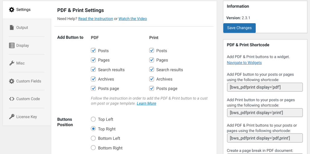 Configuración del complemento PDF e Imprimir.