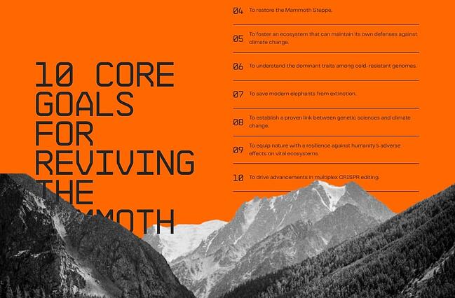 sitio web con imagen de fondo: Colossal utiliza imágenes de fondo para explicar visualmente su misión de extinción