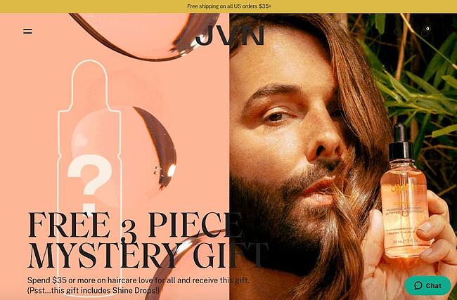sitio web con imagen de fondo: JVN contiene imágenes de fondo de productos, ingredientes y resultados