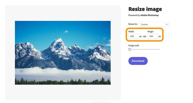 seleccione las dimensiones de la imagen para cambiar el tamaño de la imagen sin perder calidad