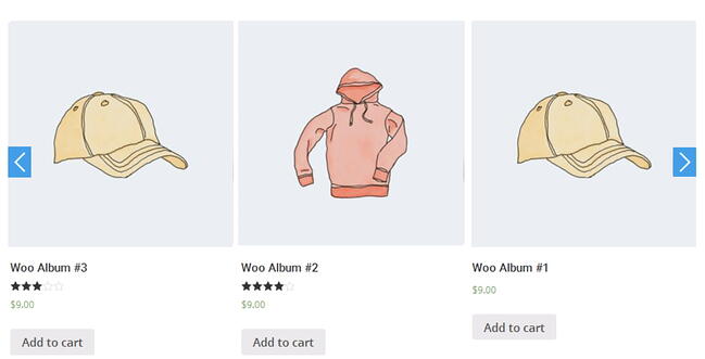 Control deslizante de productos con calificaciones de estrellas y botones Agregar al carrito creados con control deslizante de productos y carrusel con categoría para WooCommerce