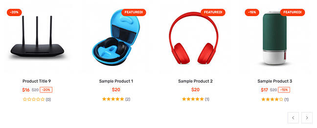 Control deslizante de productos con insignias creadas con WooCommerce Product Carousel, Slider y Grid Ultimate