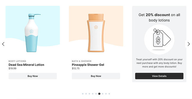 Control deslizante de productos que muestra productos y descuentos creados con el complemento Smart Slider para WooCommerce