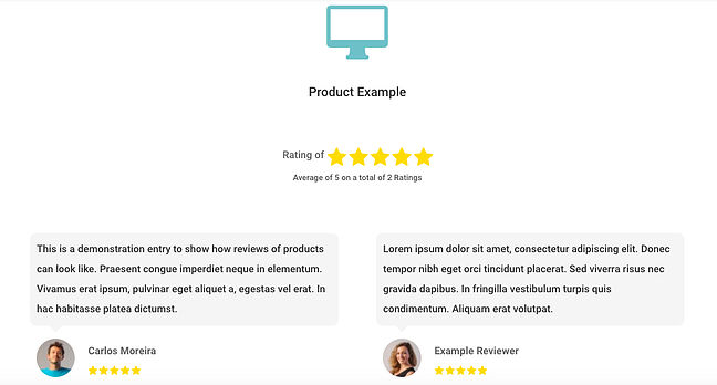 Testimonios Showcase presentación de la cuadrícula del complemento