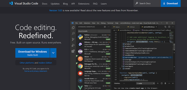 Captura de pantalla de la página de descarga de Visual Studio Code