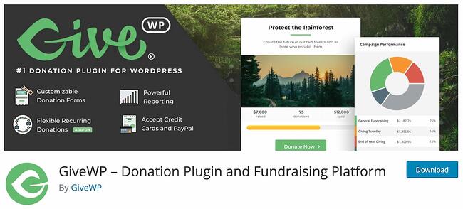 wordpress crwodfunding página de descarga del complemento givewp
