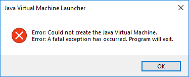 Error de inicio de la máquina virtual Java
