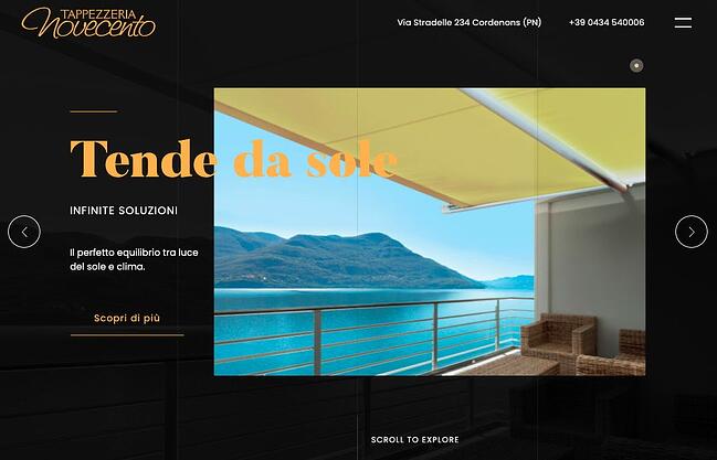 Seguir el efecto del cursor en Tappezzeria Novecento mejora la navegación a través de un sitio web colorido y rico en contenido.