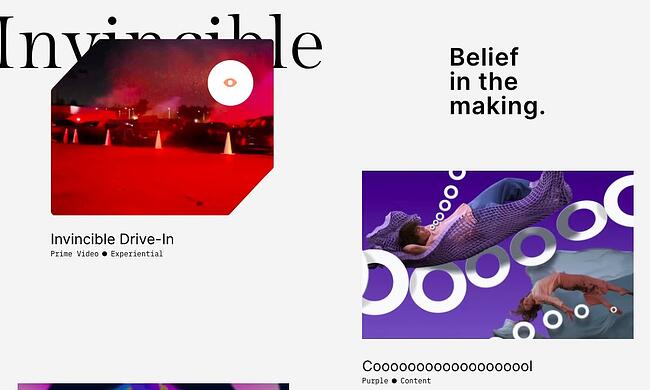 El efecto de cursor de ojo en la página de Thinkingbox distingue los videos de otros elementos en la página