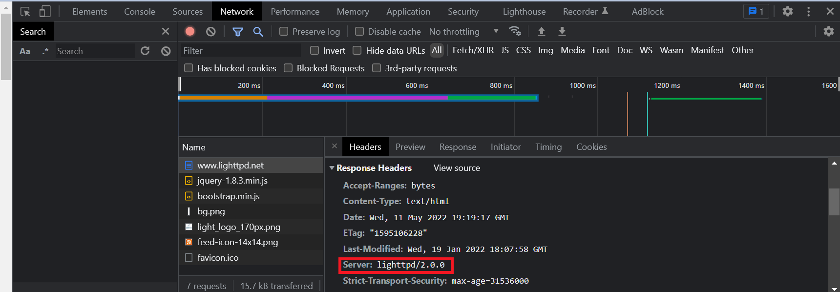 Encontrar el servidor Lighttpd utilizando las herramientas para desarrolladores de Chrome