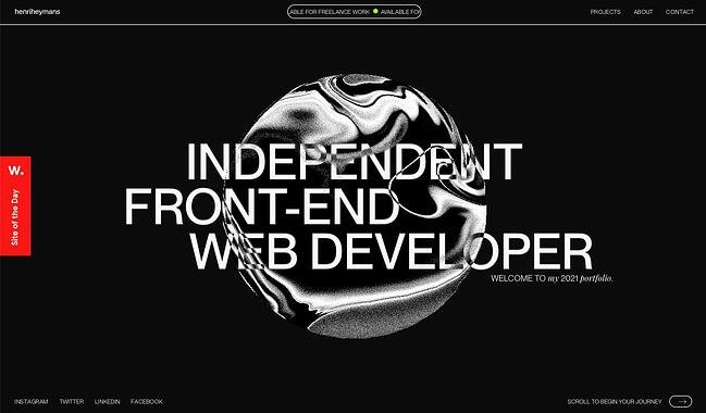 sitio web en blanco y negro: el sitio web de la cartera de Henri Heyman utiliza el desplazamiento y la animación para llevar al usuario a un viaje