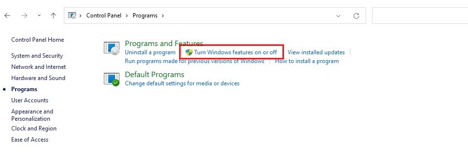 Opciones del programa de Windows.