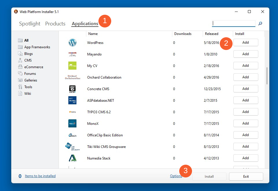 Agregar WordPress al instalador de la plataforma web de Microsoft.