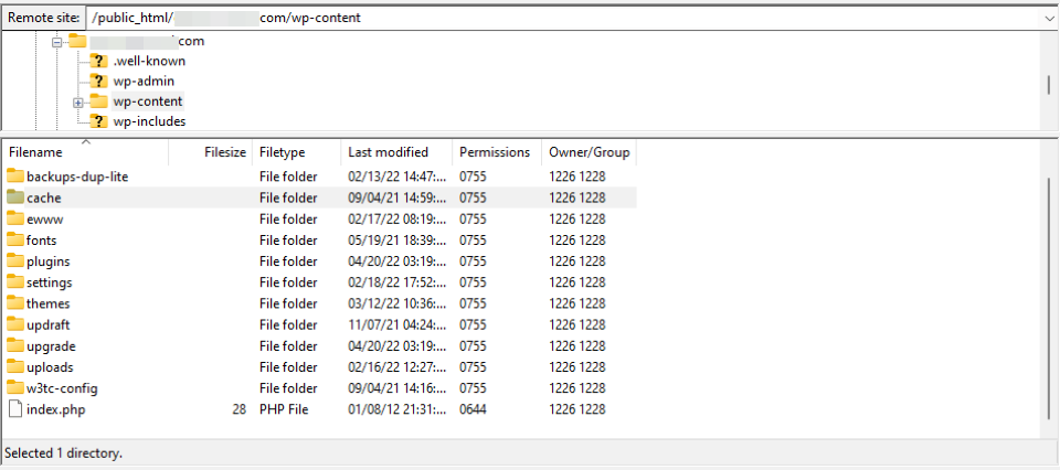 Crear una carpeta de caché en el directorio del sitio