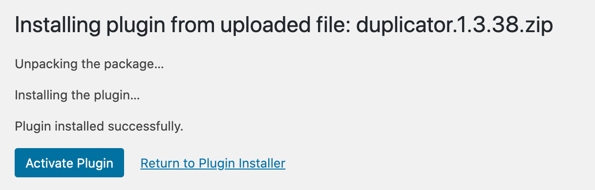 botón de activación del complemento en el instalador del complemento de wordpress