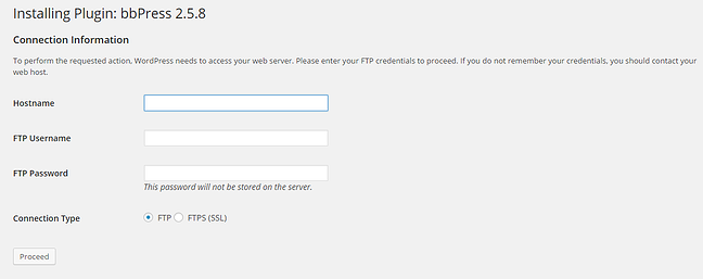 Página de nombre de usuario y contraseña para acceso ftp en wordpress