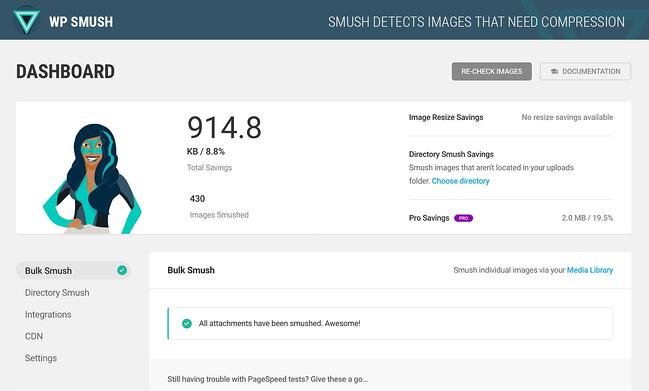 panel de control para el complemento wordpress smoosh