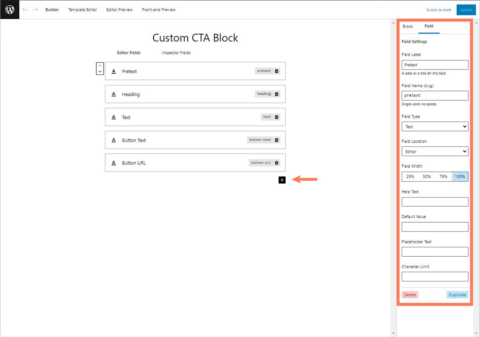 configurar los campos de bloques personalizados de génesis