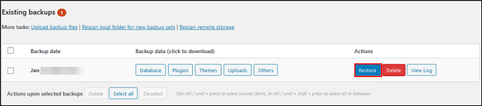 copia de seguridad existente