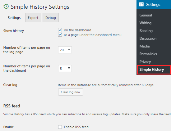 panel de historial simple