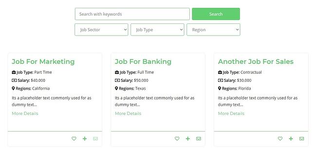 Complemento de la bolsa de trabajo para wordpress: Complemento de publicación de trabajo de Recruitly con tres elementos que se muestran horizontalmente