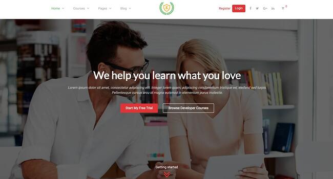 página de demostración para el tema de aprendizaje electrónico de wordpress epsilon