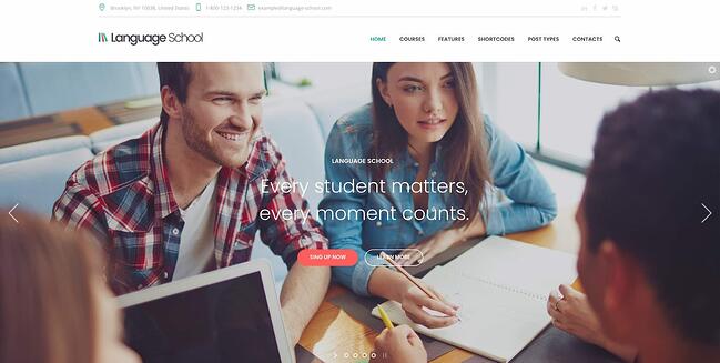 sitio de demostración de aprendizaje electrónico de la escuela de idiomas con tema de wordpress