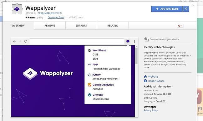 mejores detectores de temas de wordpress: wappalyzer