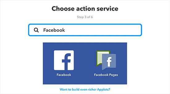 IFTTT Seleccionar FB