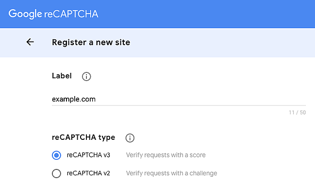 página de registro para google recaptcha