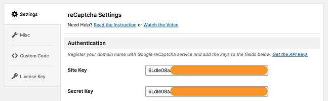 poner claves en el complemento wordpress google recaptcha