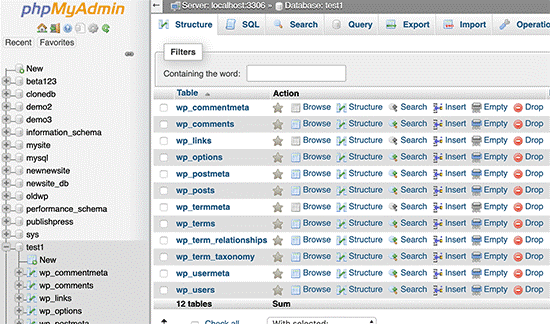 tablas PHPMyAdmin