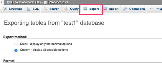 exportar PHPMyAdmin