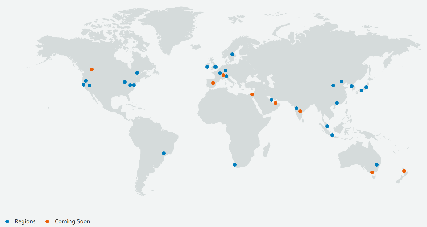 Mapa de infraestructura global de AWS.
