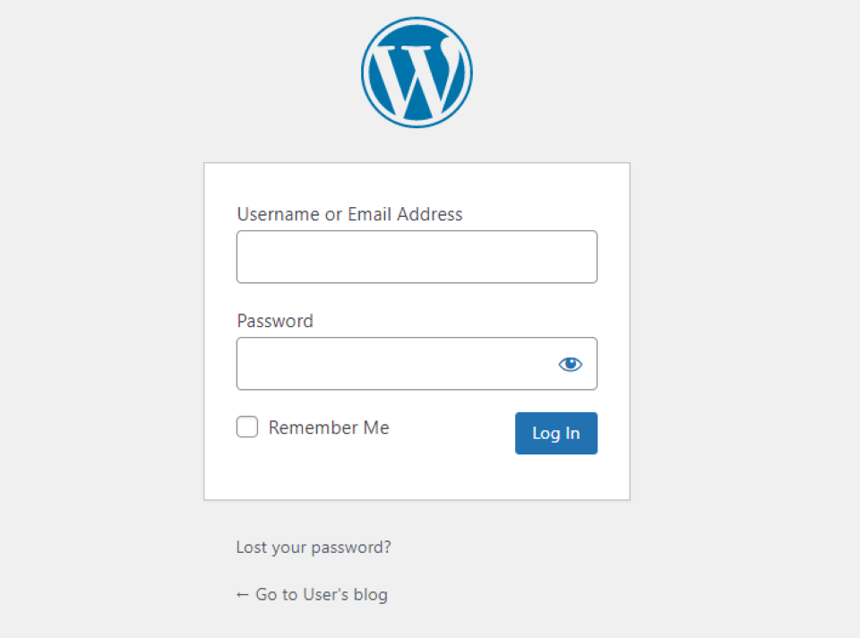 Pantalla de inicio de sesión de WordPress