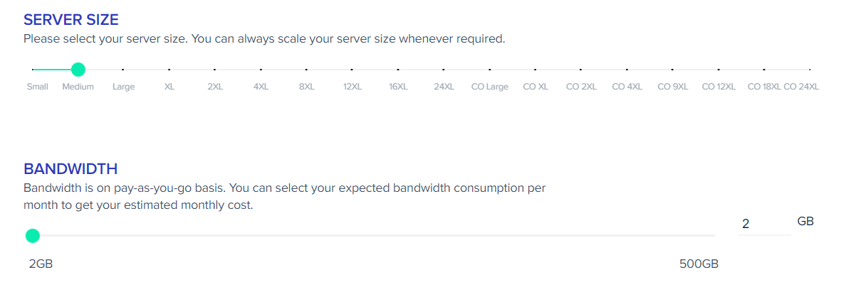 Selección del tamaño del servidor Cloudways