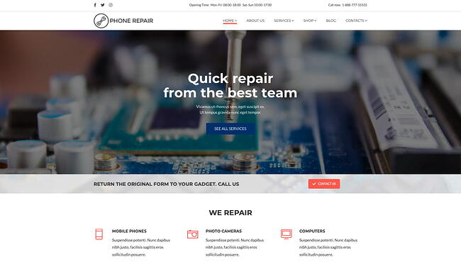 mejores temas de wordpress para servicios de TI: MobRepair presenta servicios de reparación de TI