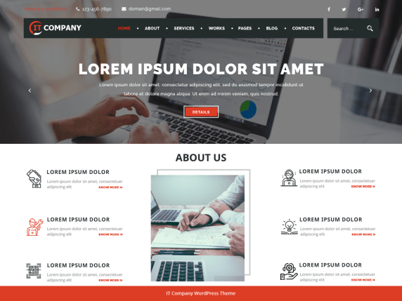 mejores temas de wordpress para servicios de TI: demostración de empresa de TI con barra de navegación fija y sección de temas